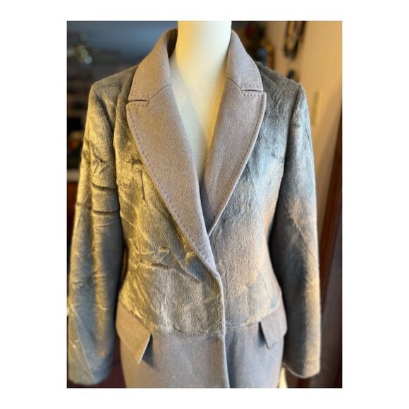 Karen Millen Long Coat Grey Wool Contast Faux Fur Upper Sz 10 - Picture 3 of 16